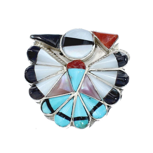 Multicolor Zuni Sterling Silver Thunderbird Pendant NX11727